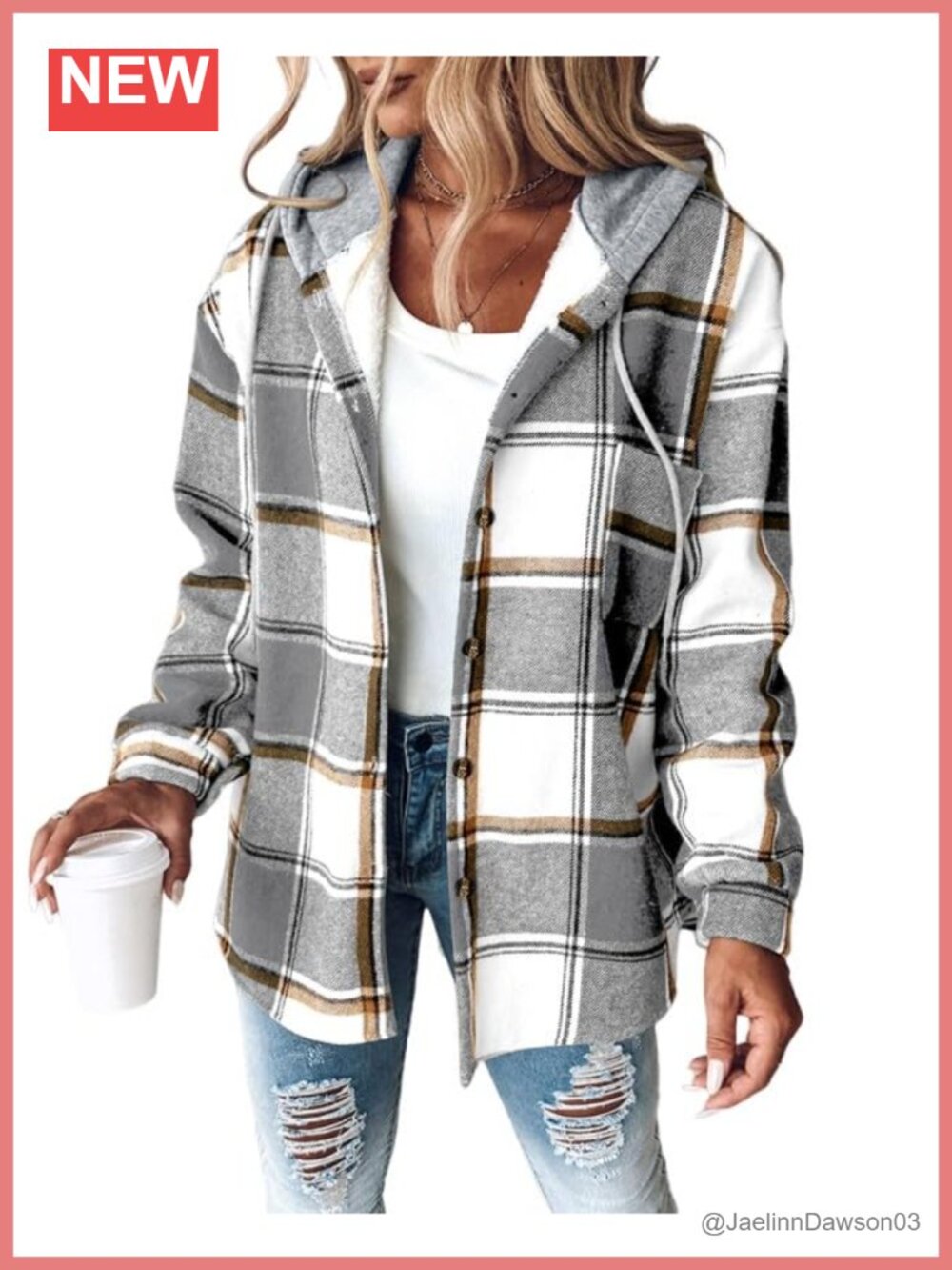 Plaid Hooded Fleece Lined Shacket Button-Down Jacket